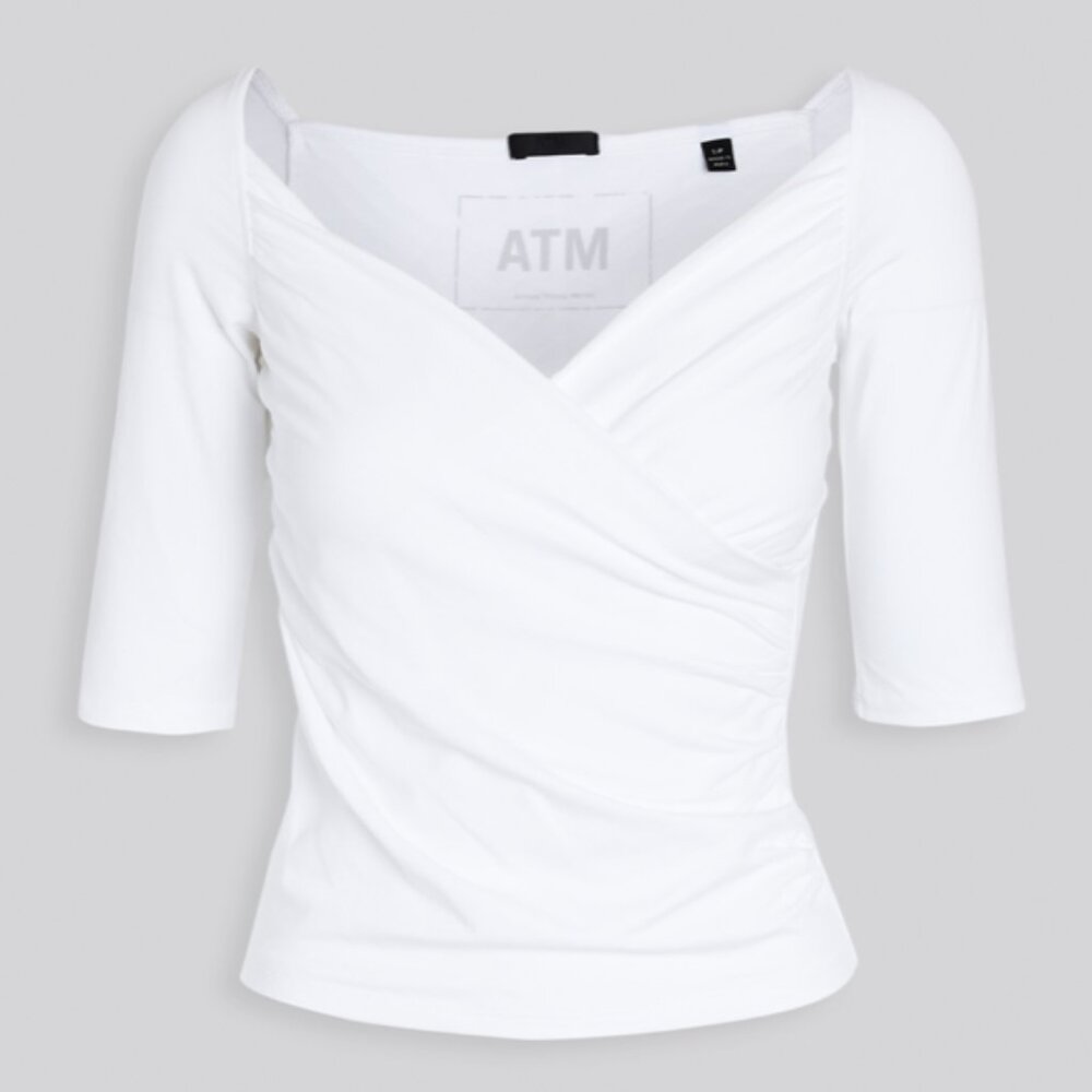 ATM White Blouse Top Short Sleeve Shirt